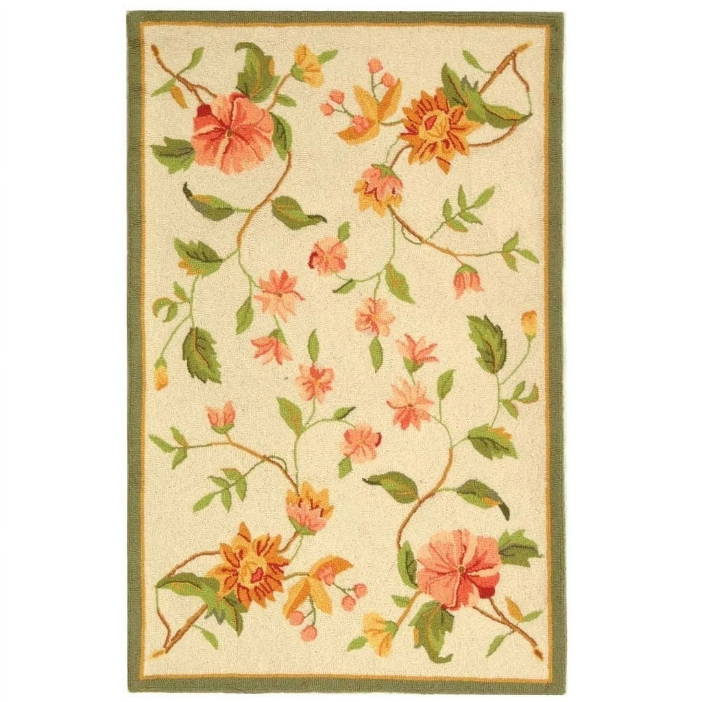 Ivory Floral Wool Area Rug W1710