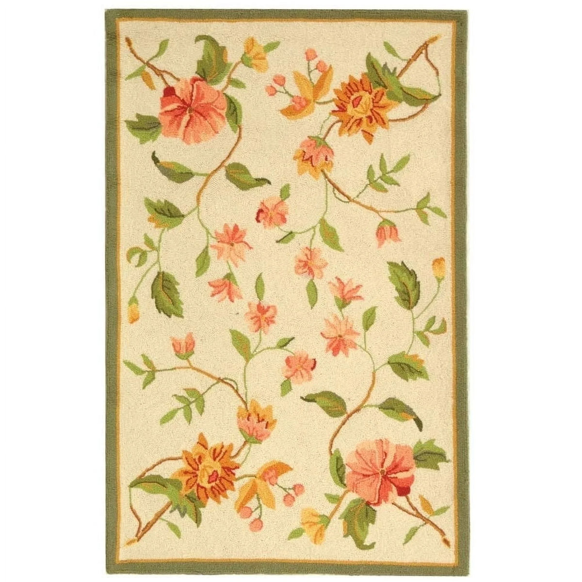 Ivory Floral Wool Area Rug W1710