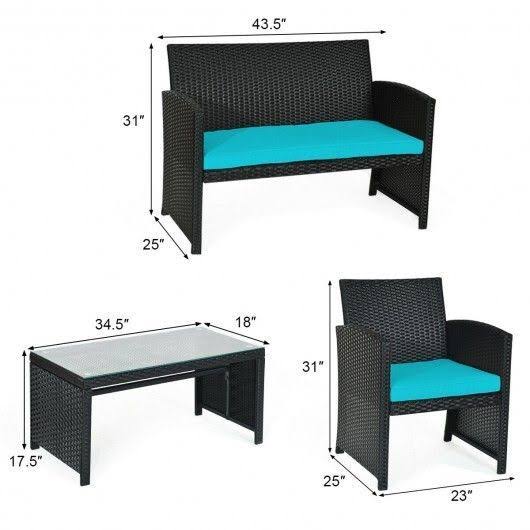 Turquoise Wicker Patio Sofa and Table Set K671886