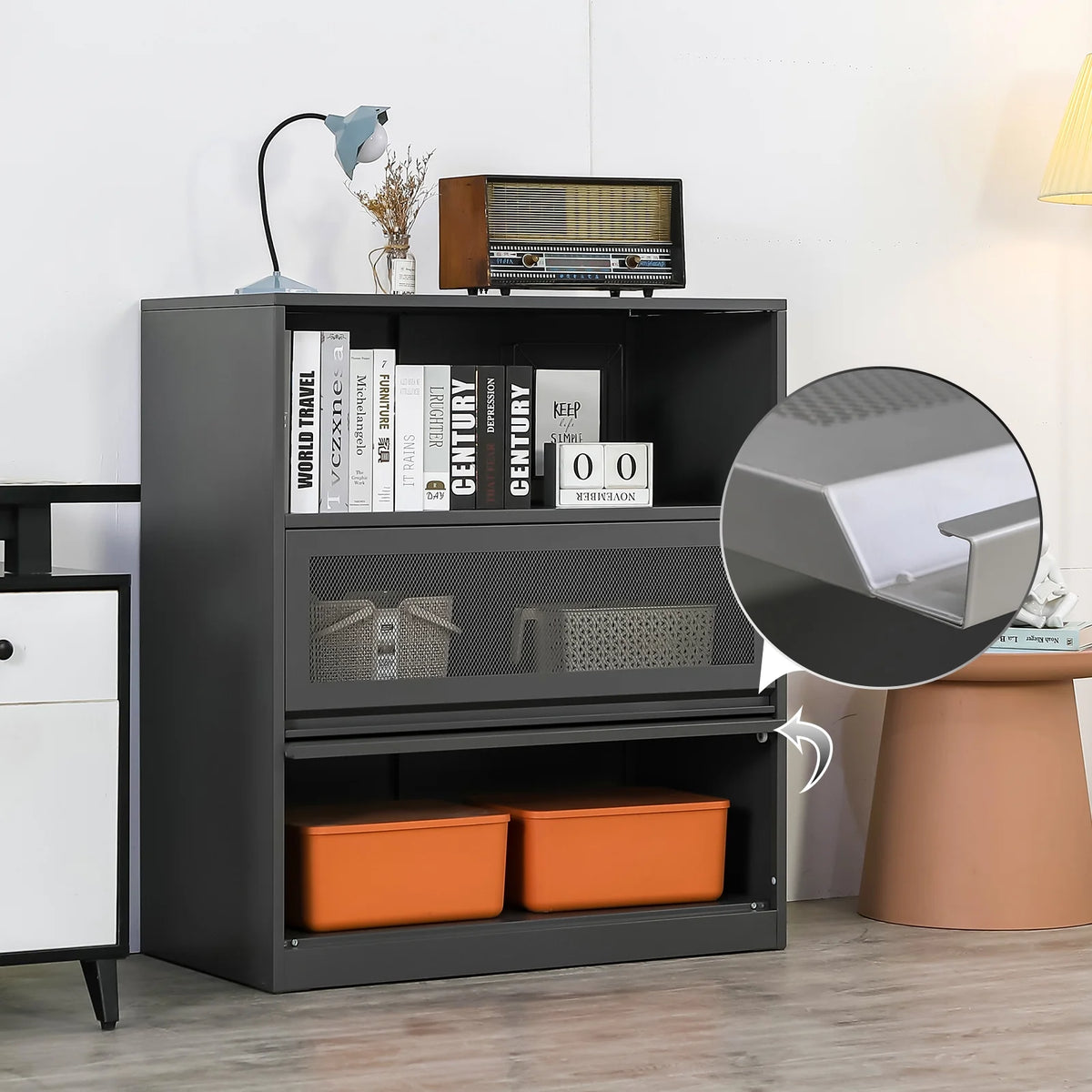 3-Tier Metal File Cabinet with Storage Shelf L74579