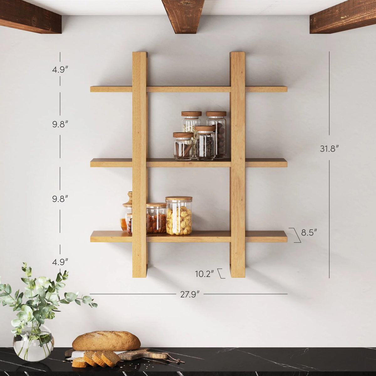 3-Tier Solid Wood Wall Book Shelves H75120