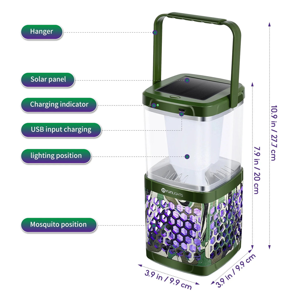 Solar Mosquito Zapper Camping Lantern Bug Zapper Lamp Portable Tent Lamp 2 in 1 Function Bug Zapper Light M3176