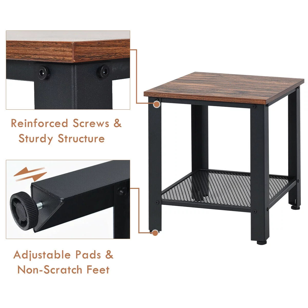 Black 2-Tier Side Table with Storage Shelf V7766
