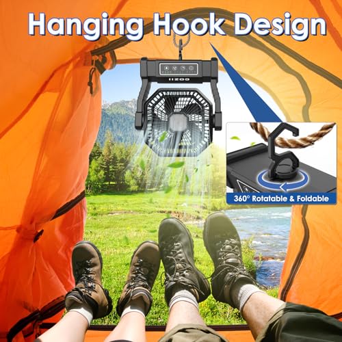 Battery Operated Fan, 20000mAh Rechargeable Camping Fan with LED Lantern M9367