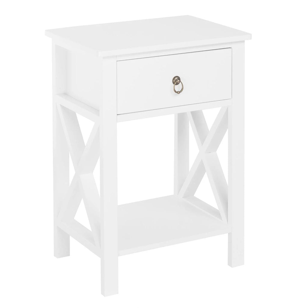 Set of 2 White Wood Nightstand with A Drawer Z847
