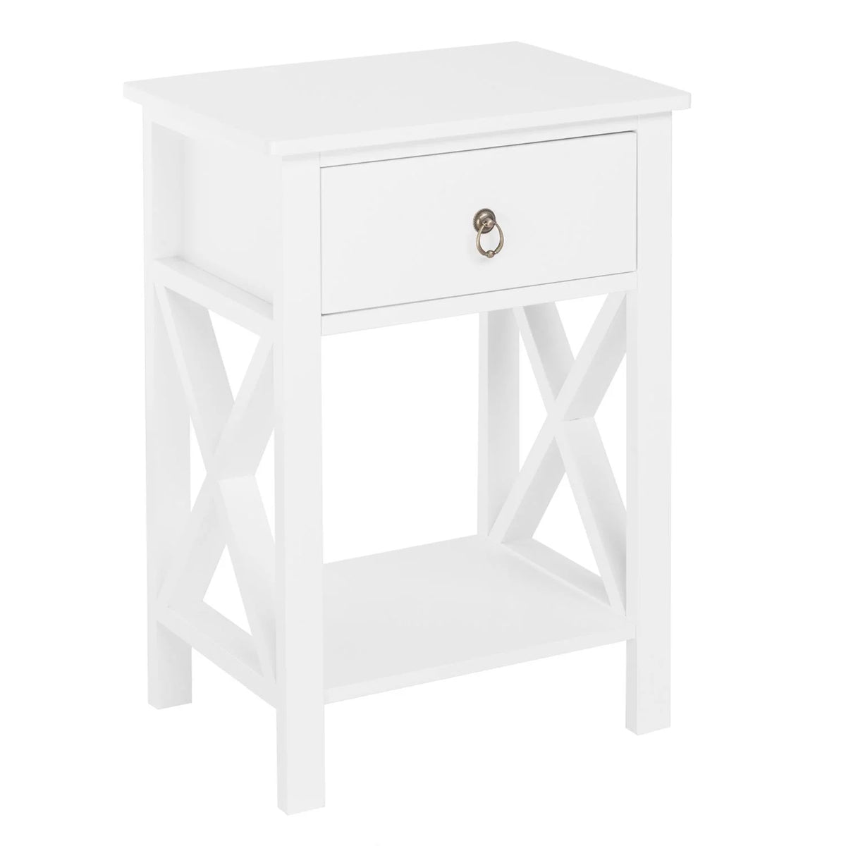 Set of 2 White Wood Nightstand with A Drawer Z847