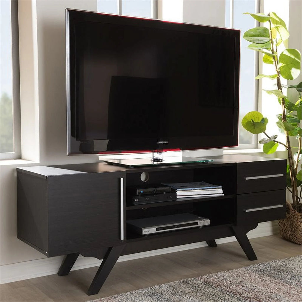 60" Mid-Century Modern TV Stand Console Entertainment Center in Dark Brown G2363