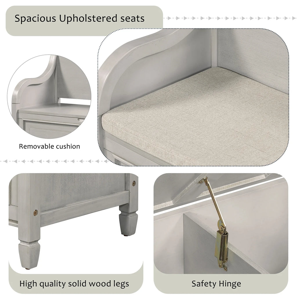 Solid Wood Storage Bench with Removable Cushion K840880