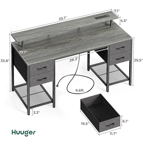 47 inch Computer Desk with 4 Drawers, LED Lights & Power Outlets, Black U704662