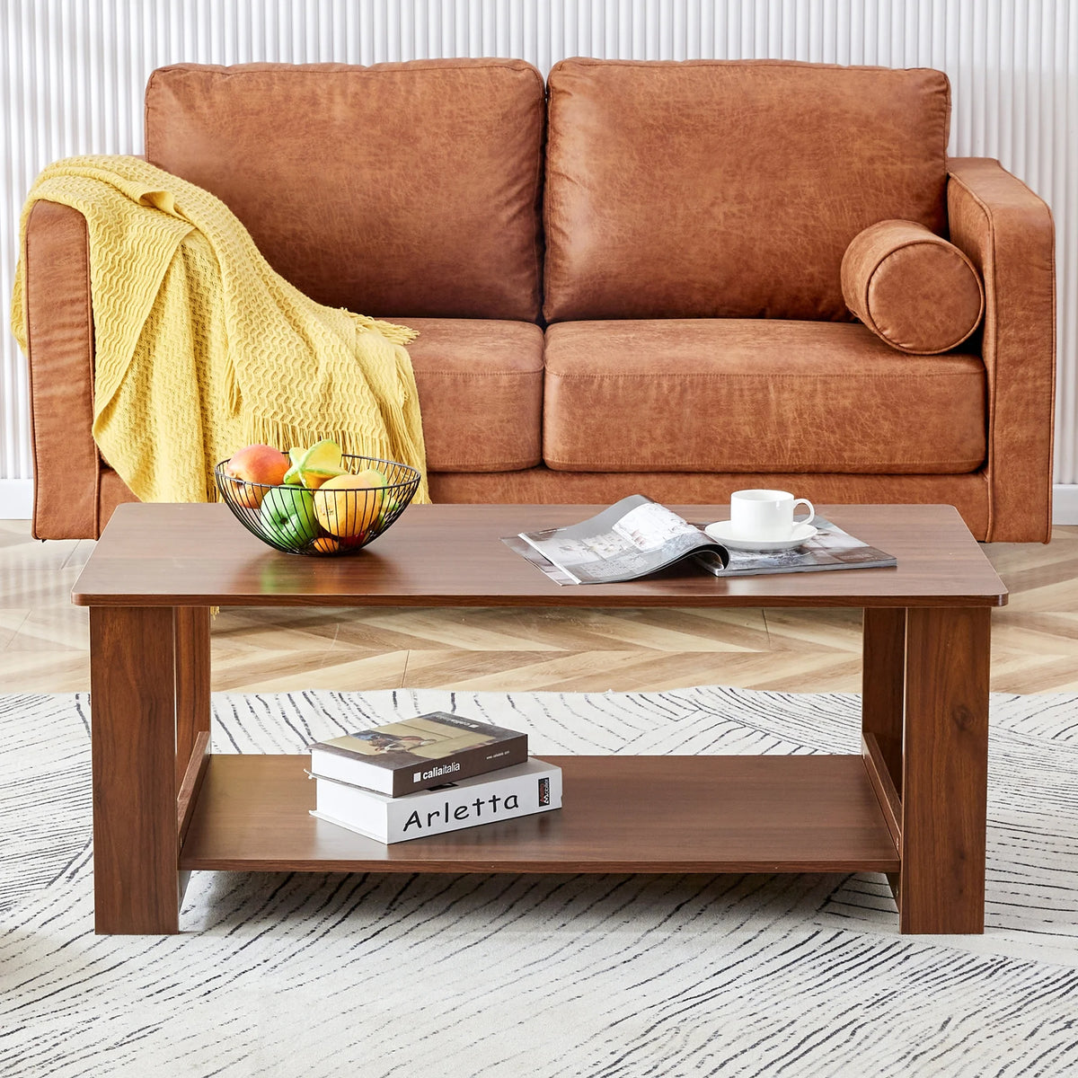 2-Tier Wood Coffee Table with Storage H4594