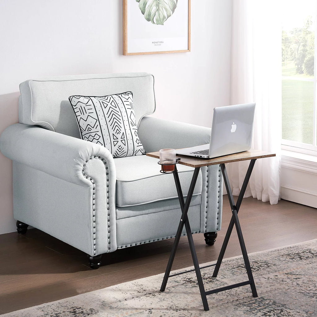 Set of 2 Folding TV Tray Table with Cup Holder Grey O922029
