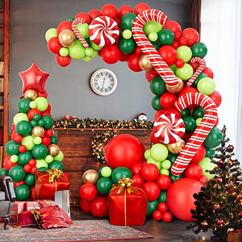 Christmas Balloon Garland Arch Kit with Red Gold Dark Green Balloons P29623