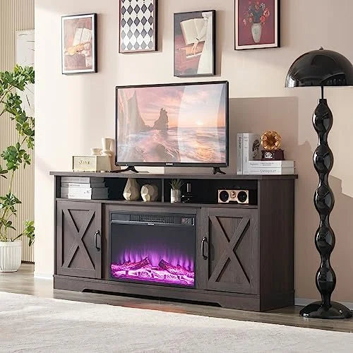 Farmhouse 63" Wood TV Stand with Fireplace M628