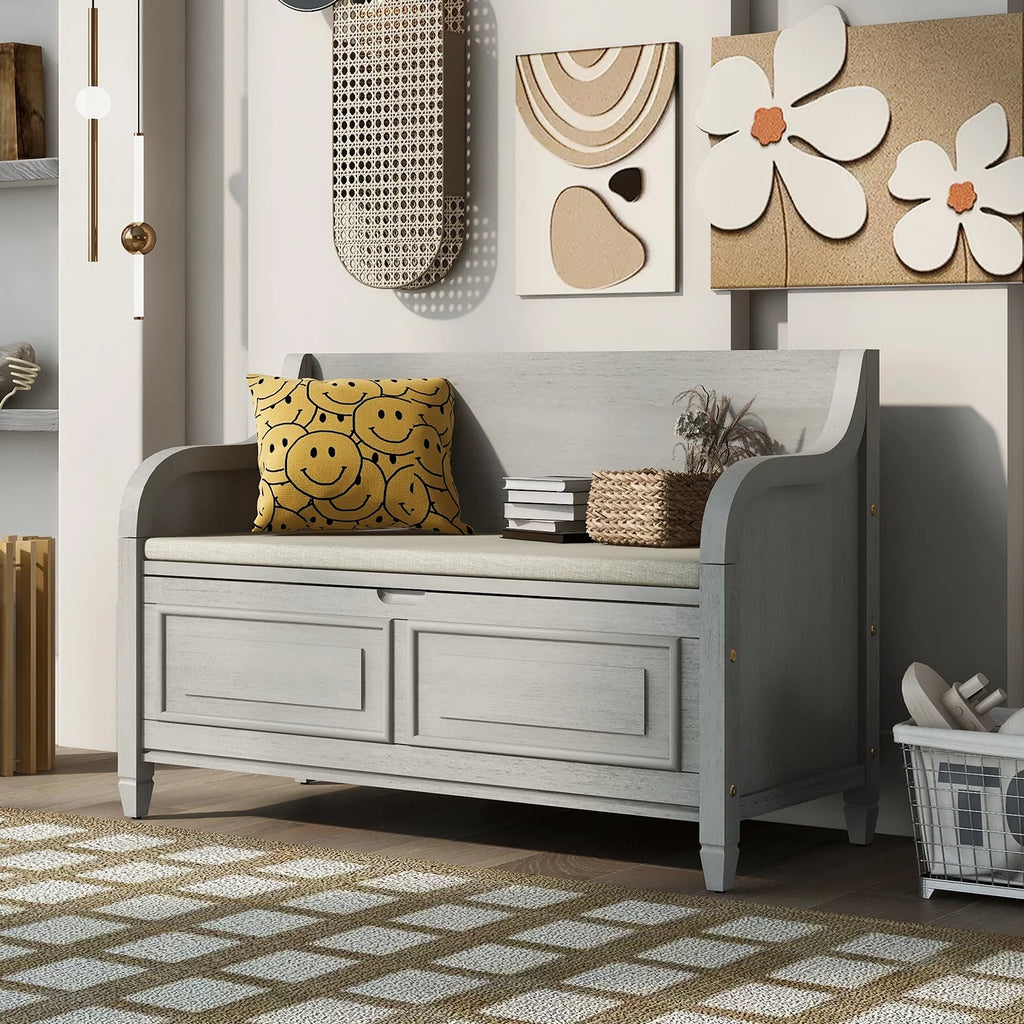 Solid Wood Storage Bench with Removable Cushion K840880
