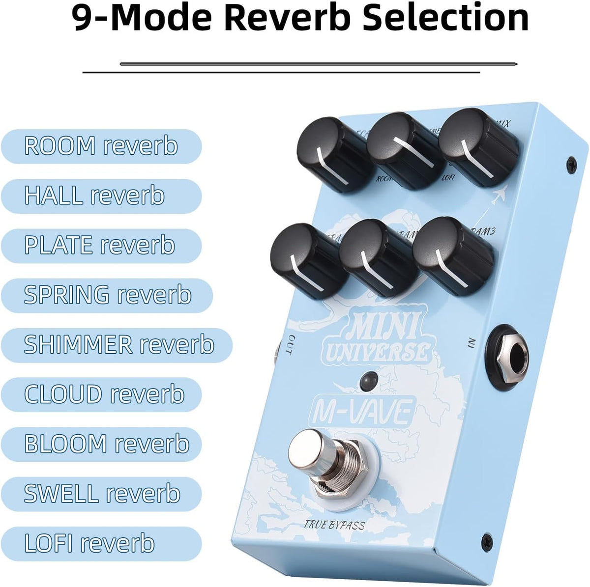 Digital Reverb Pedal with 9-Mode Reverb Selection for Guitar Bass V65334