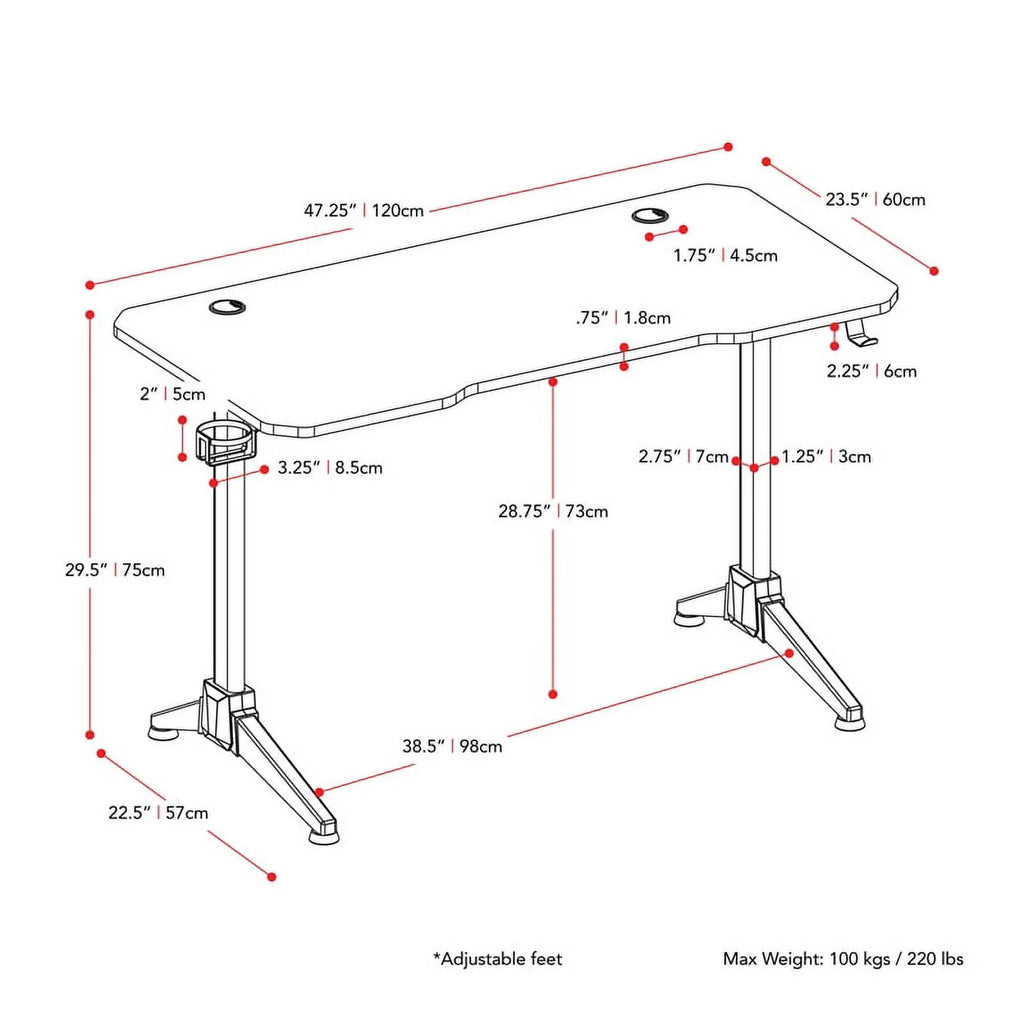 Black Engineered Wood Gaming Desk with LED Lights Z47144