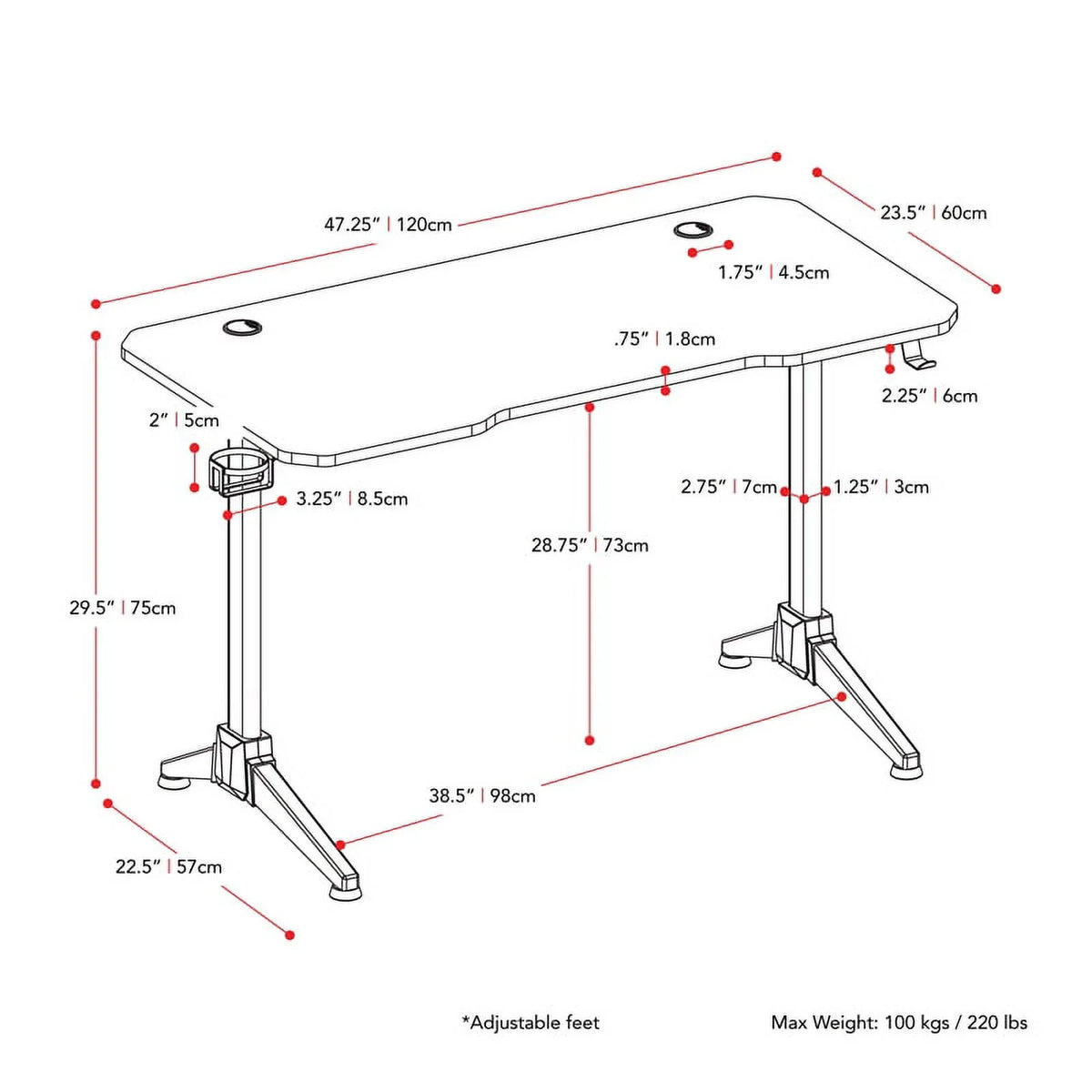 Black Engineered Wood Gaming Desk with LED Lights Z47144