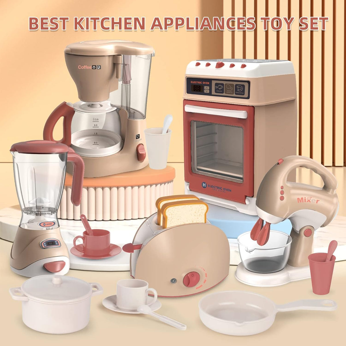 Toy Kitchen Set with Blender, Coffee Maker, Mixer and Toaster D7410