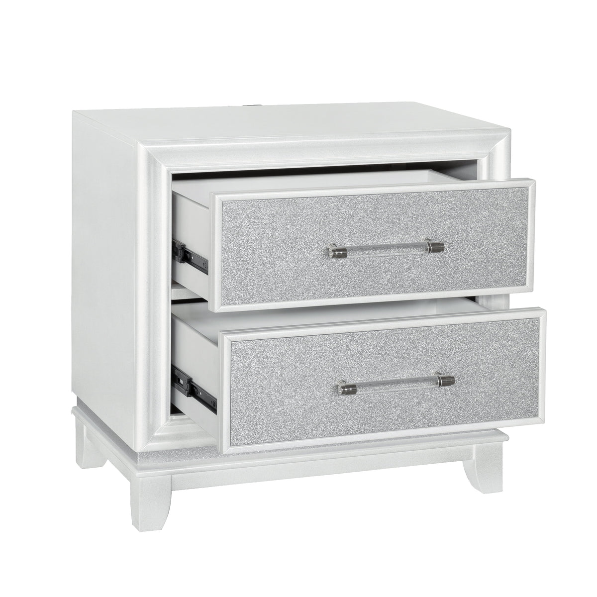 Queen 4-Piece Bedroom Set with LED Lights, Tufted Bed, Dresser, Mirror, and Nightstand in Pearlized White Y60303