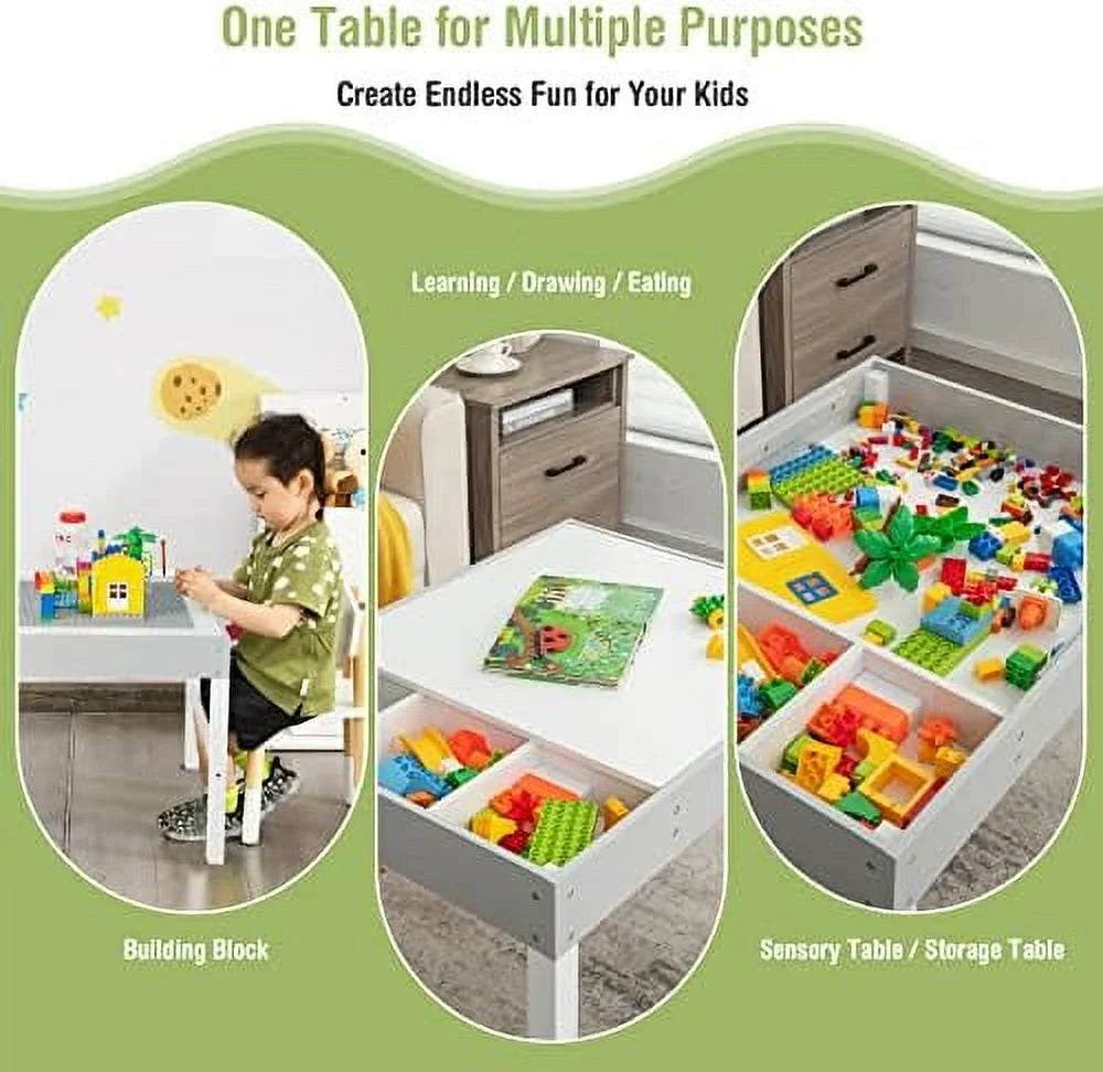 2 in 1 Toddler Wooden Activity Table with Paper Roll White Y602762