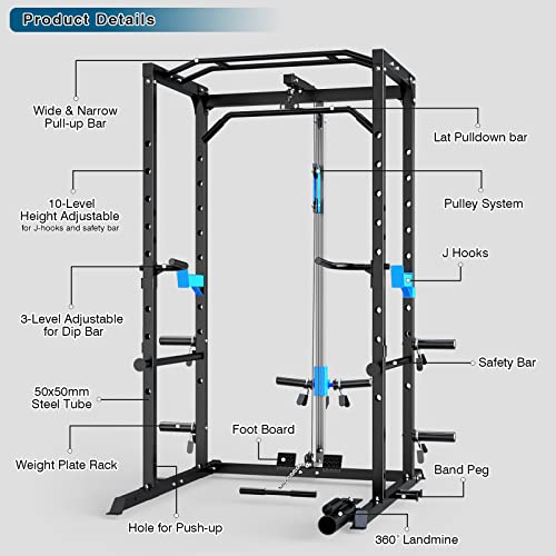 Power Cage with J-Hooks, Dip Handles, Landmine Attachment K740397