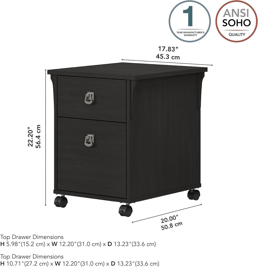 Vintage Black 2 Drawer Mobile File Cabinet R464