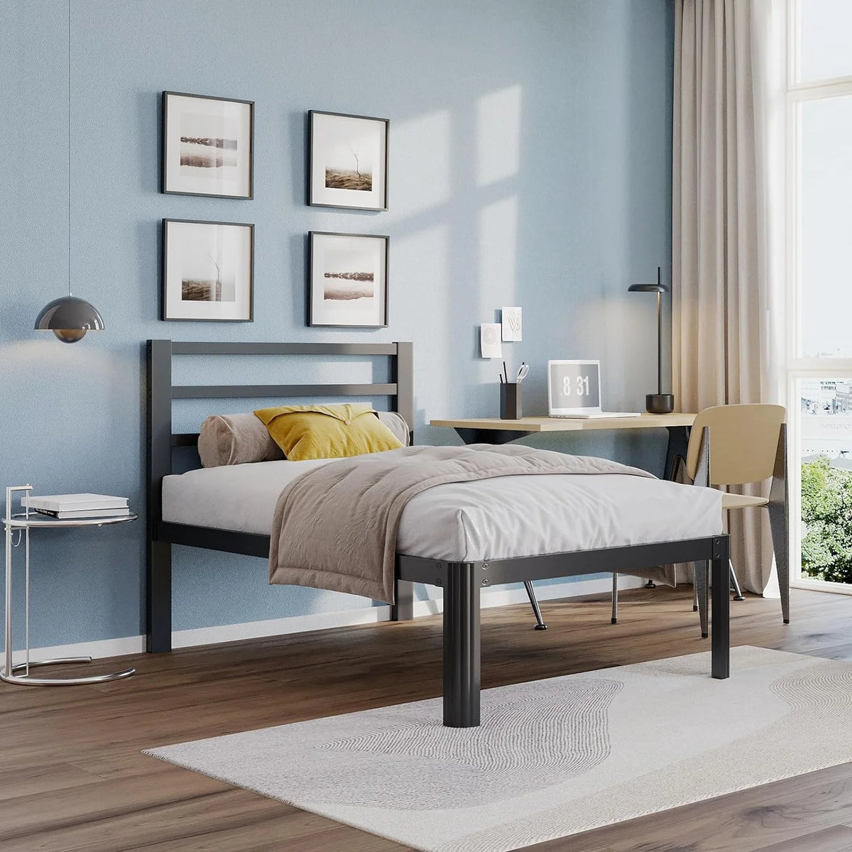 Twin XL 14 Inch Heavy Duty Metal Bed Frame with Headboard T49365