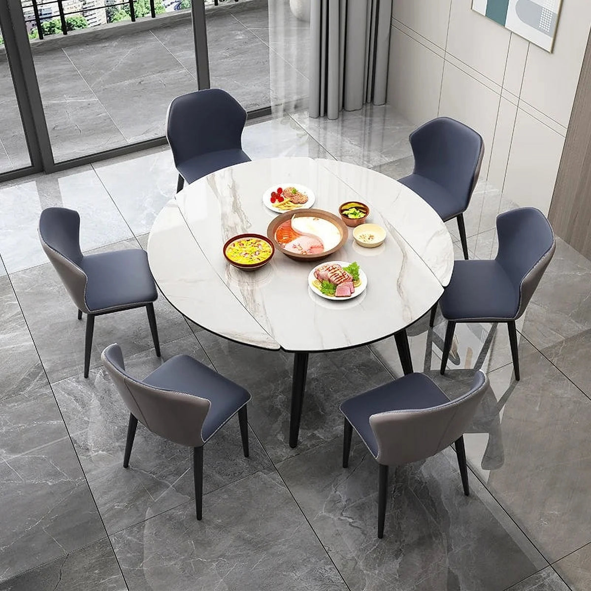 Light Luxury Rotating Rectangular Dining Table and Chair Set W159159