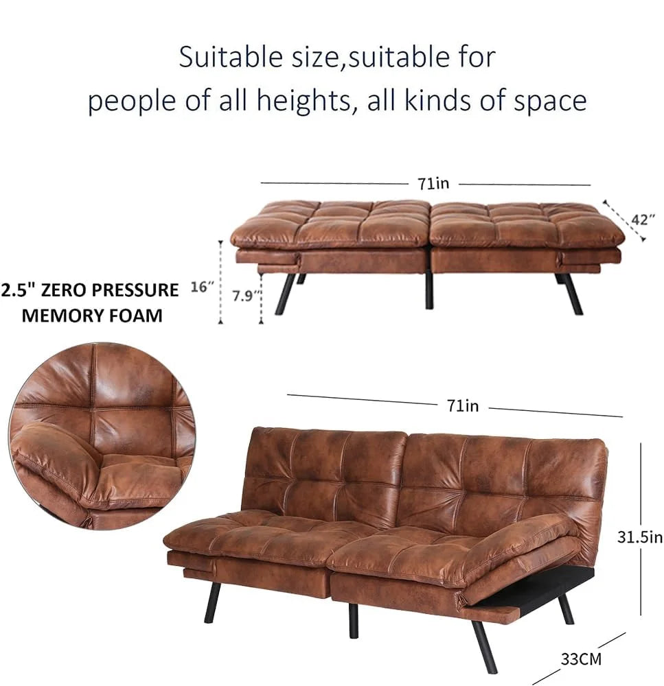 Brown PU Leather Memory Foam Folding Sofa Bed B60553
