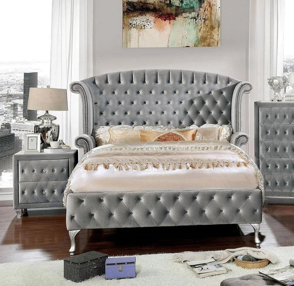 Gray Solid Wood Bedroom Set 3pcs P1272