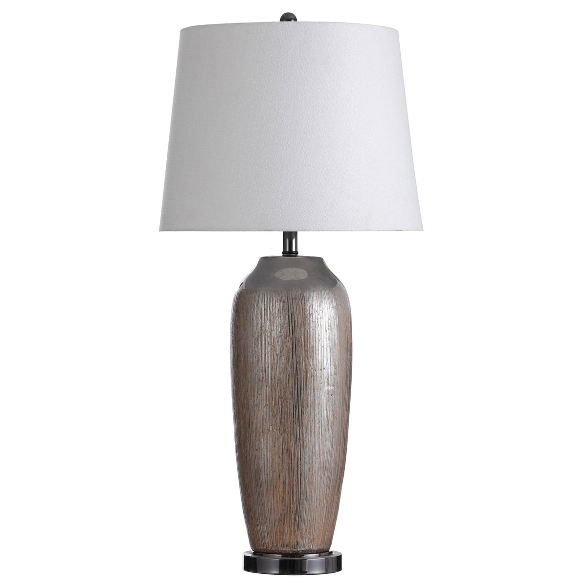 Silver Ceramic Column Table Lamp with Black Nickel Base D481