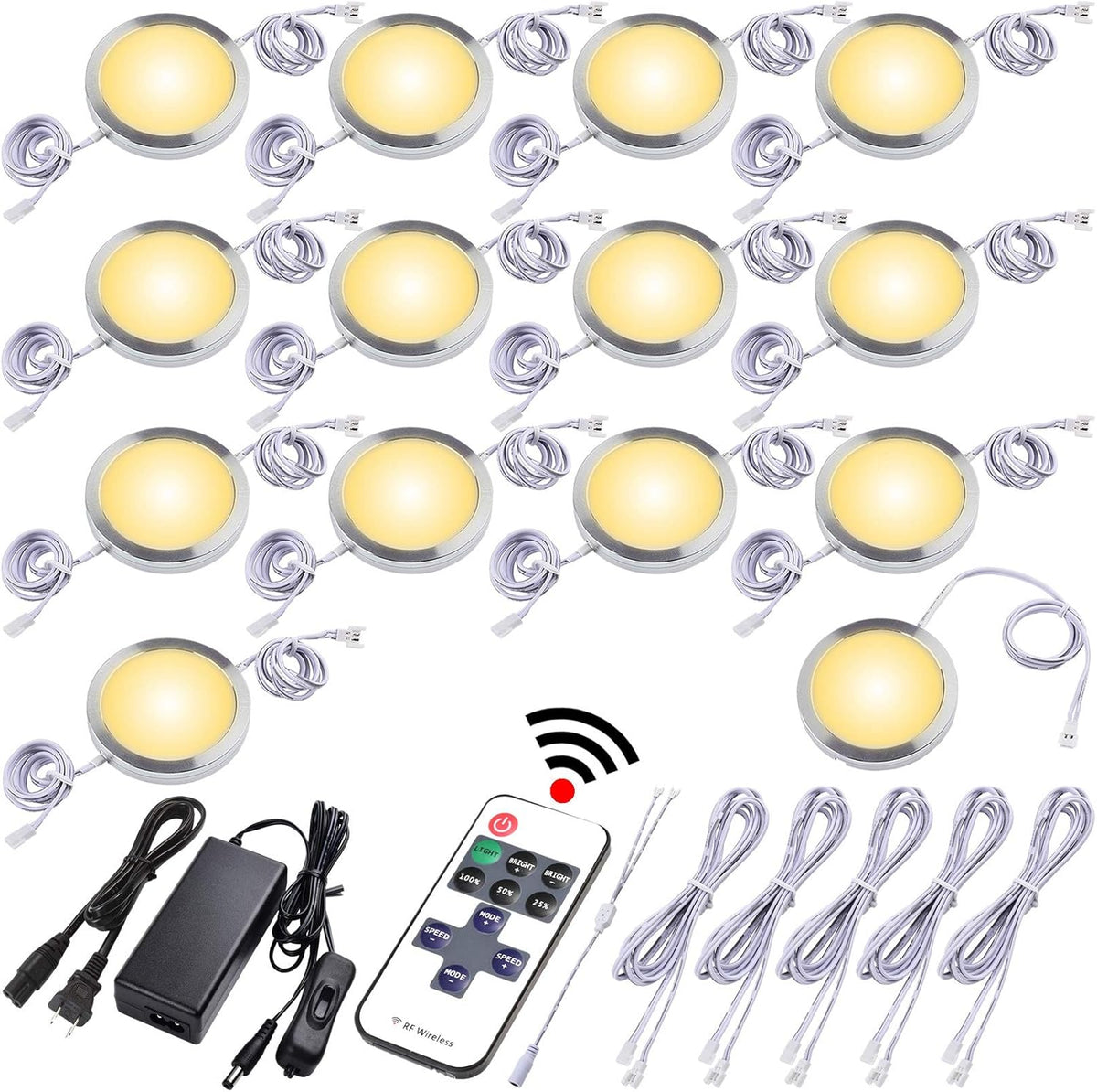 Dimmable Linkable Wired LED Puck Lights, 14 Lights, Warm White W7542