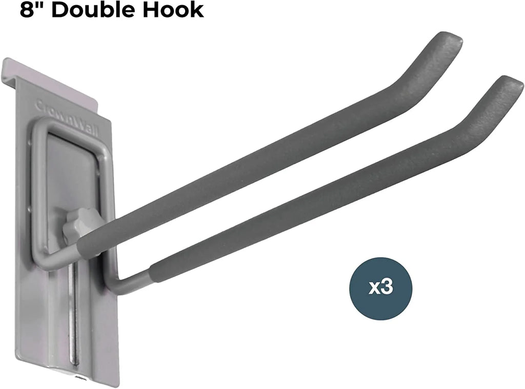 Slat Wall Storage Organizer with 8 Inch Locking Double Hooks (3 Pack) H50246