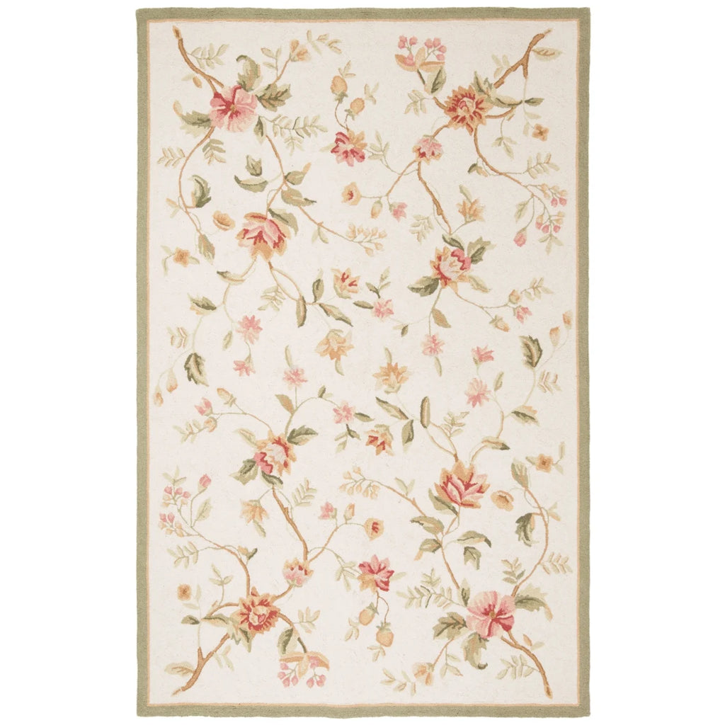 Ivory Floral Wool Area Rug W1710