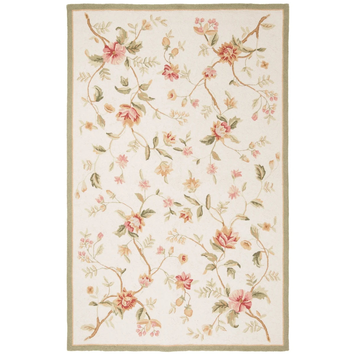 Ivory Floral Wool Area Rug W1710