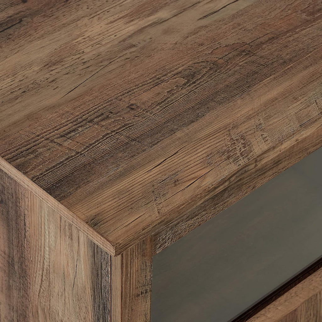 70 Inch Rustic Oak Glass and Wood TV Stand H386