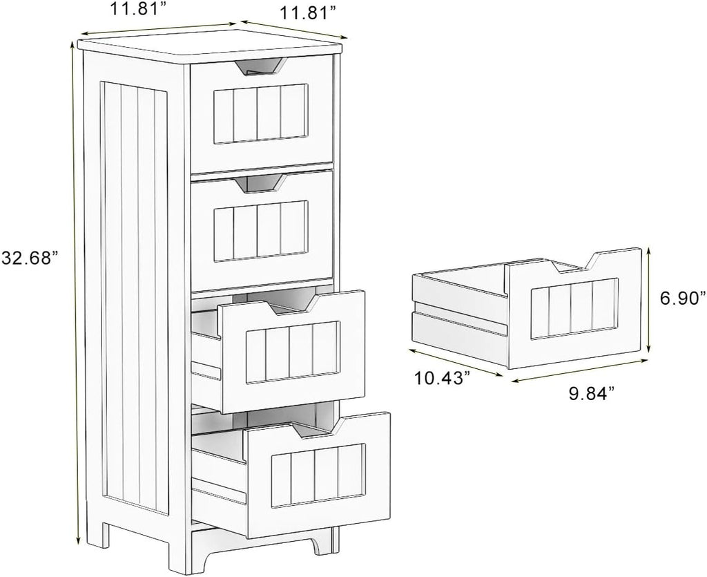 White Freestanding Storage Cabinet with 4 Drawers G417