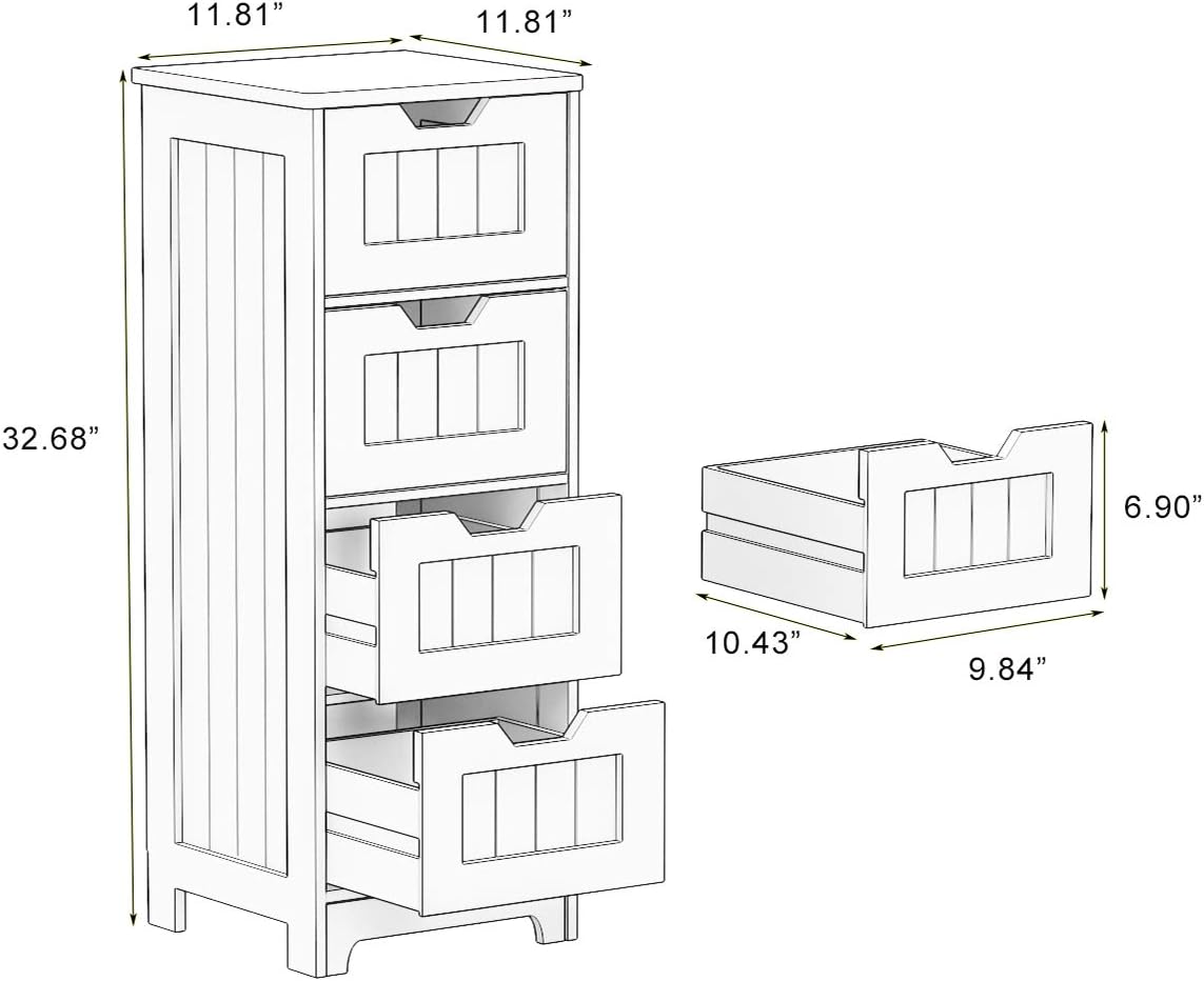 White Freestanding Storage Cabinet with 4 Drawers G417