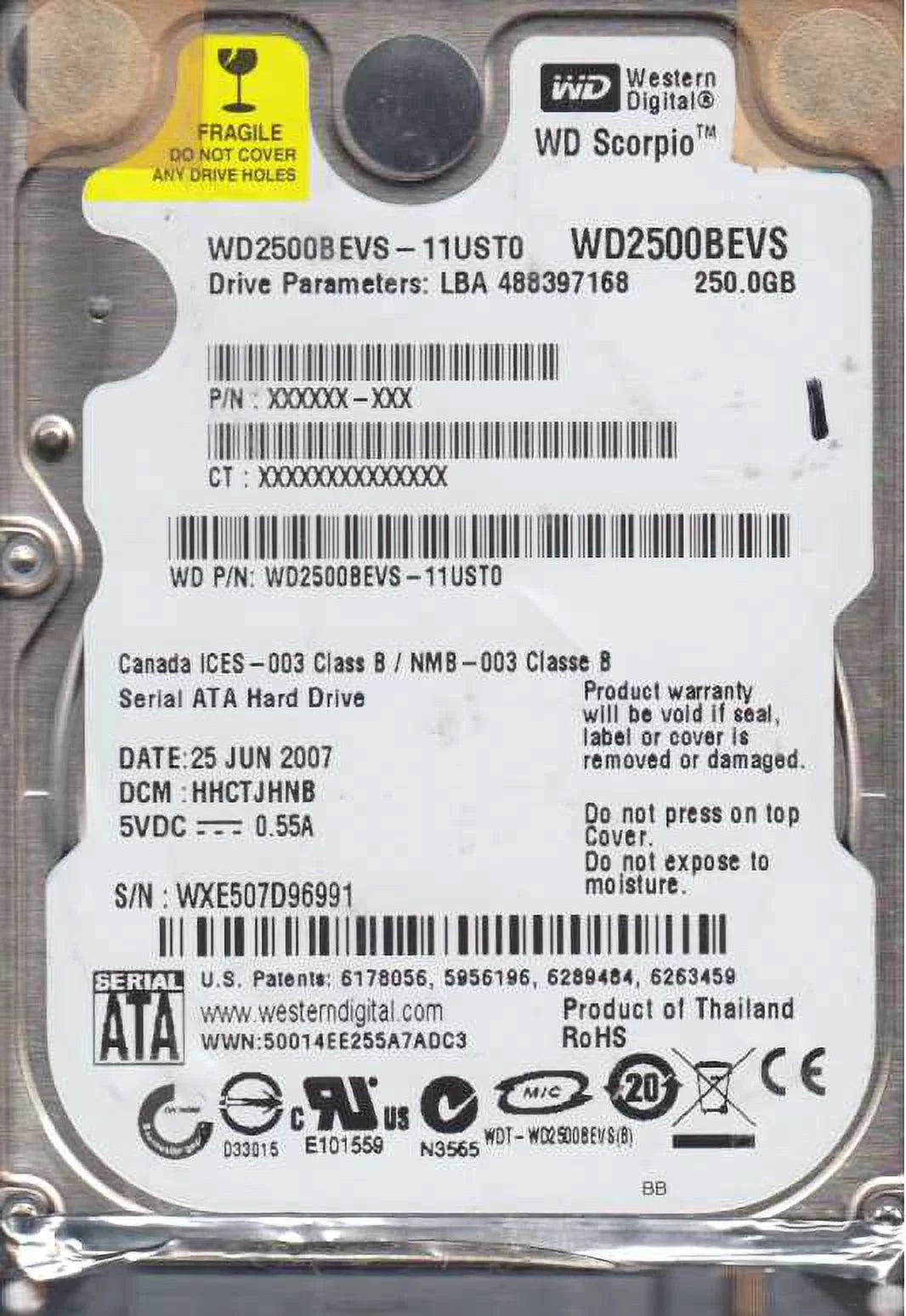 250GB SATA 2.5 Hard Drive V601