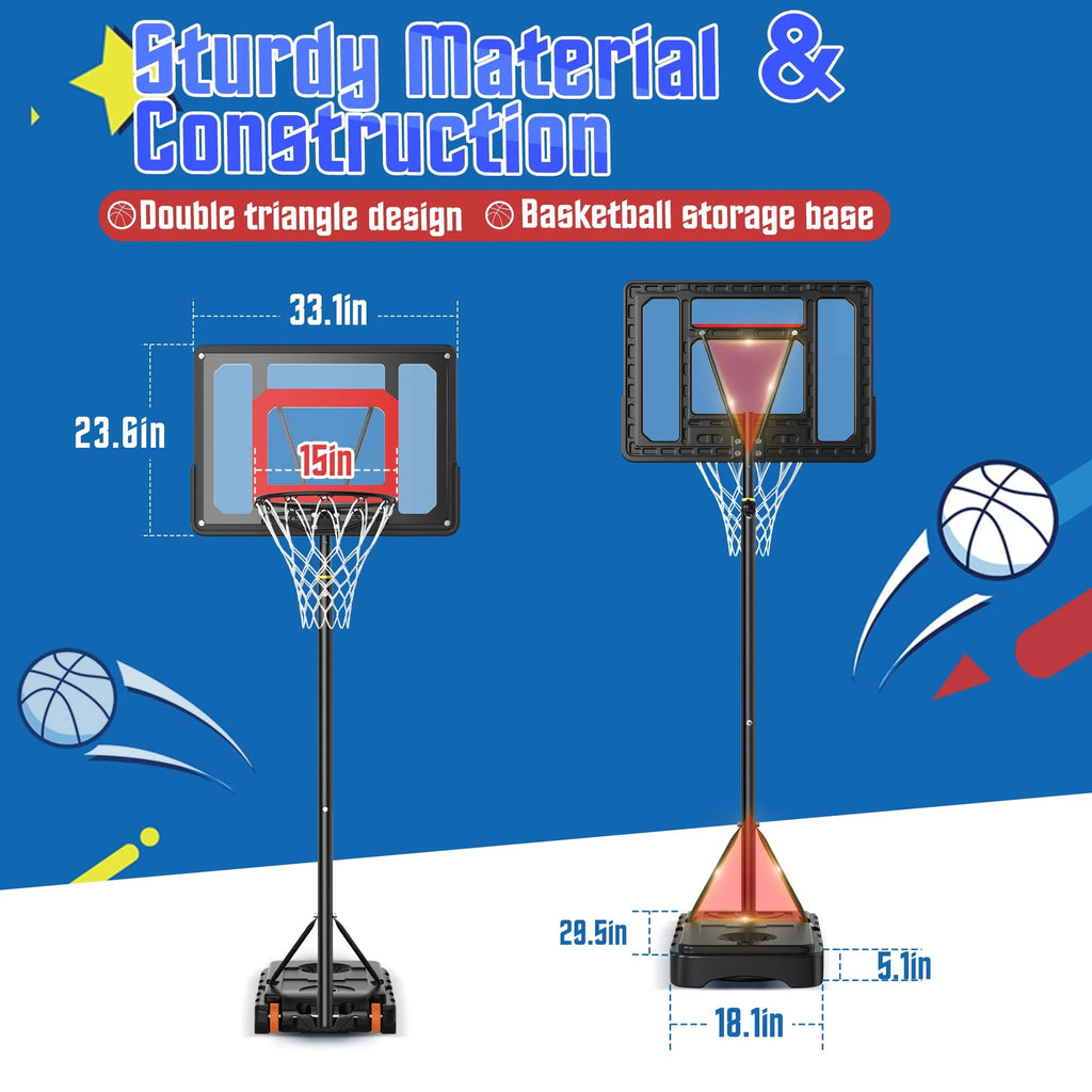 Adjustable Portable Basketball Hoop with 33 Shatterproof Backboard R395