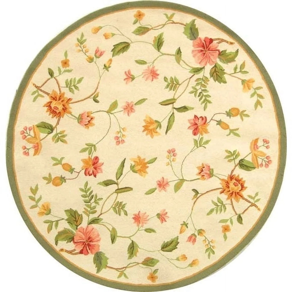 Ivory Floral Wool Area Rug W1710