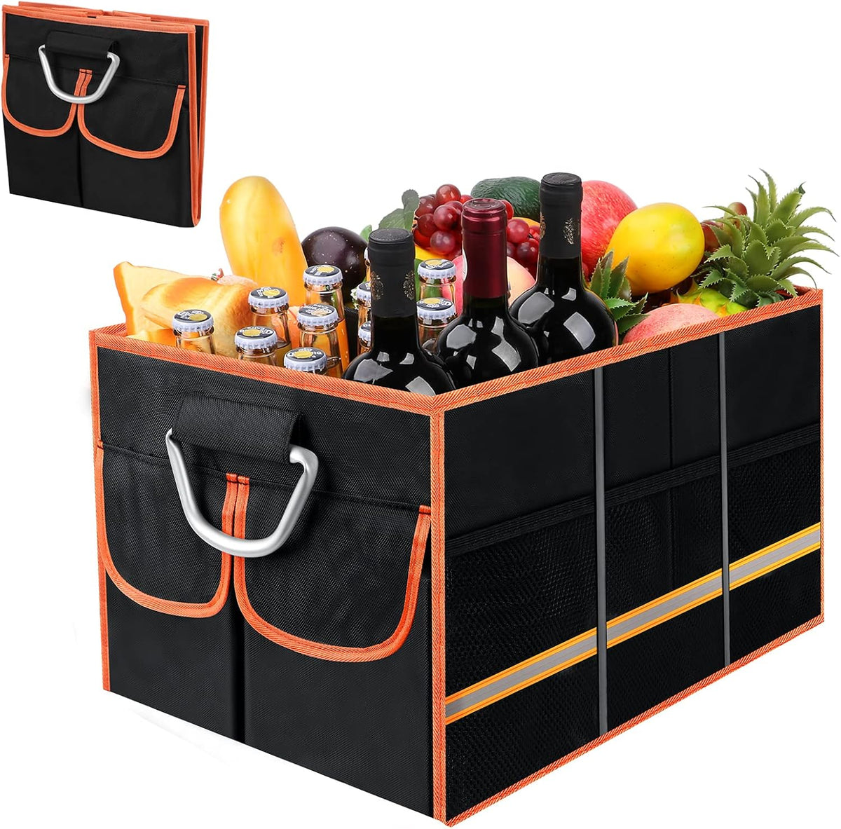 Waterproof Car Trunk Storage Organizer, Collapsible with Insulated Leakproof Cooler, Folding Cover, Adjustable Securing Straps D796