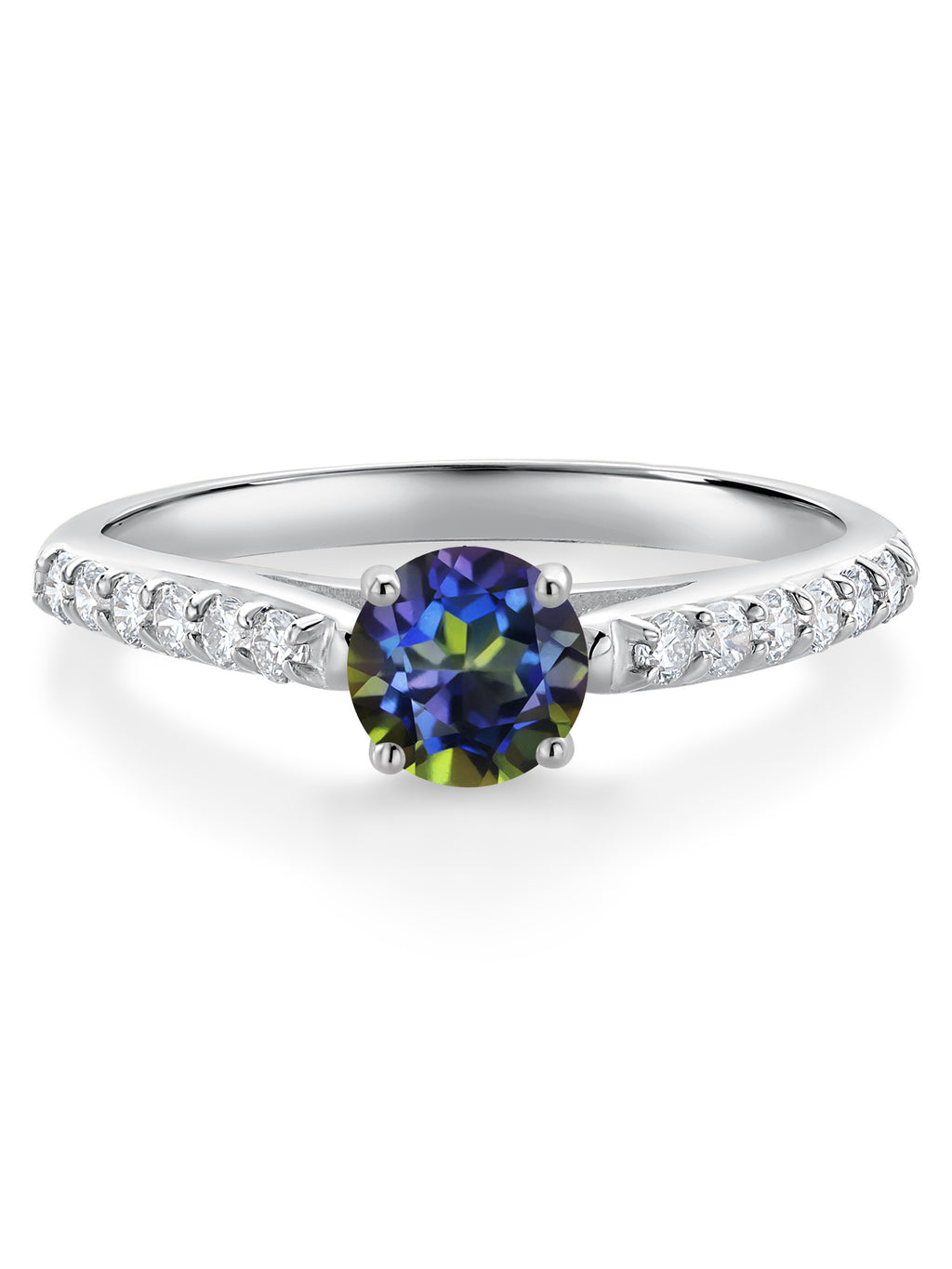 10K White Gold Blue Mystic Topaz White Lab Grown Diamond Solitaire Ring Z2656