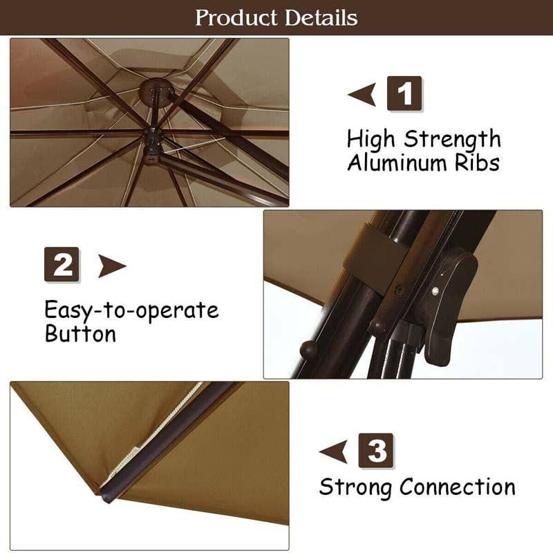 Blue 11 Feet Outdoor Cantilever Hanging Umbrella with Base and Wheels G172279