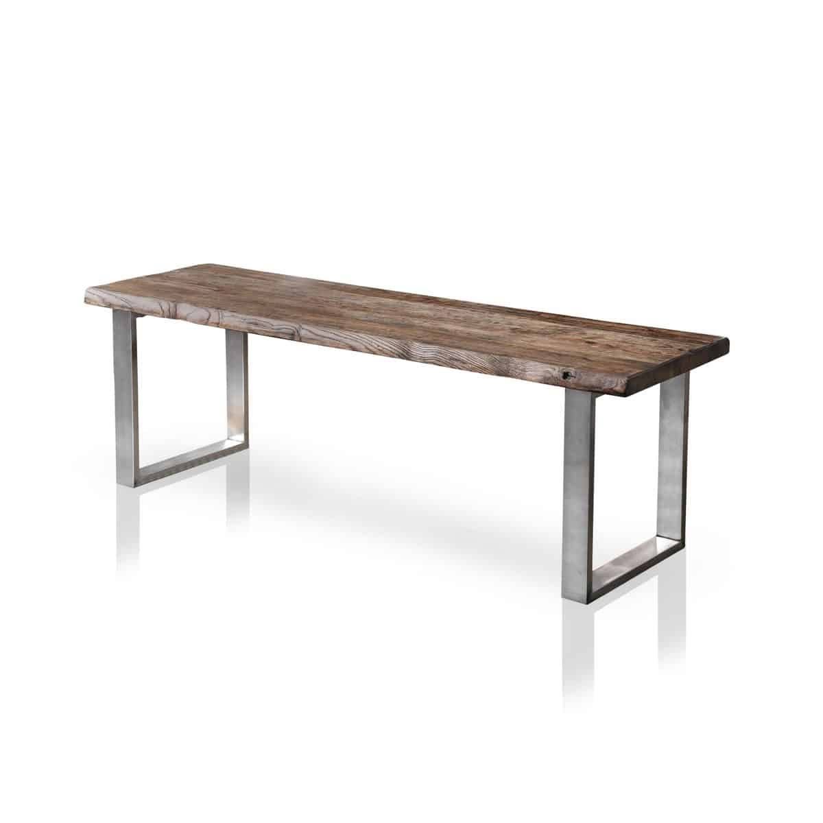 Rustic Industrial Bench, Weathered Wood and Stainless Steel L82185