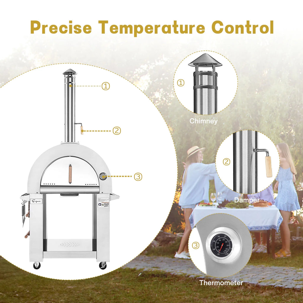 Wood Burning Outdoor Pizza Oven in Stainless Steel S9694