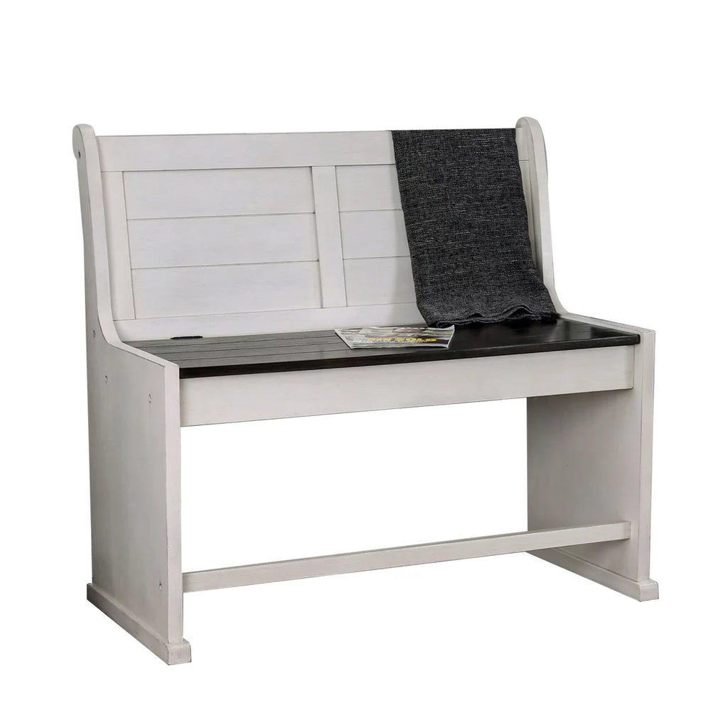 White and Black Wooden Counter Height Bench with Lift Top Seat O515