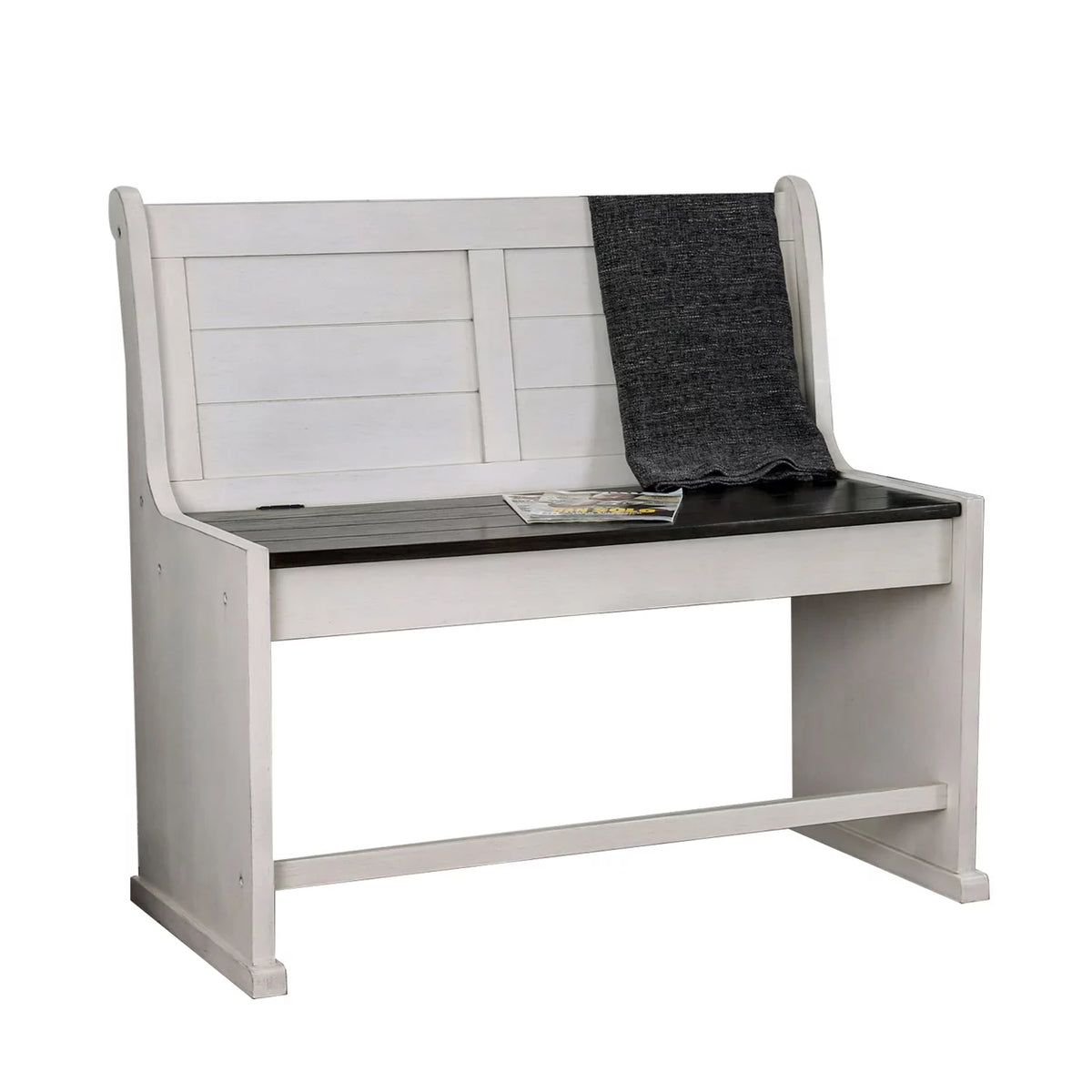White and Black Wooden Counter Height Bench with Lift Top Seat O515
