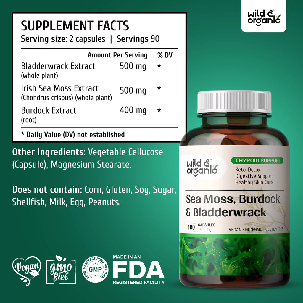 Sea Moss 180 Capsules with Irish Moss, Burdock Root & Bladderwrack W352