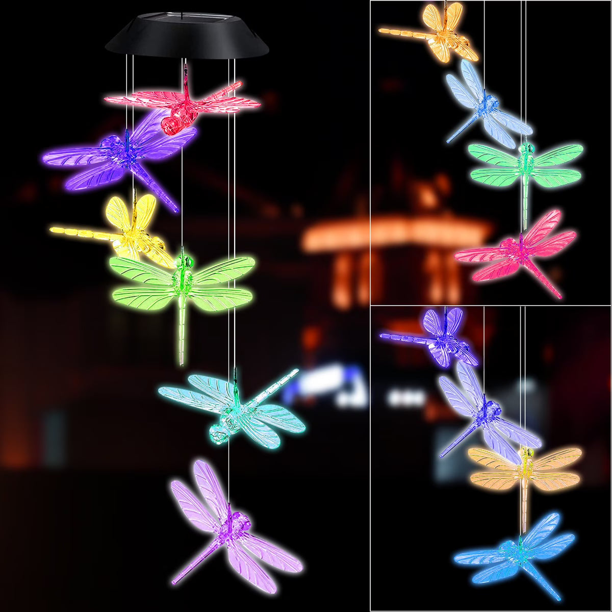 Color Changing Dragonfly Wind Chime Spiral Spinner Wind Mobile Outdoor Decorative Wind Bell V345355